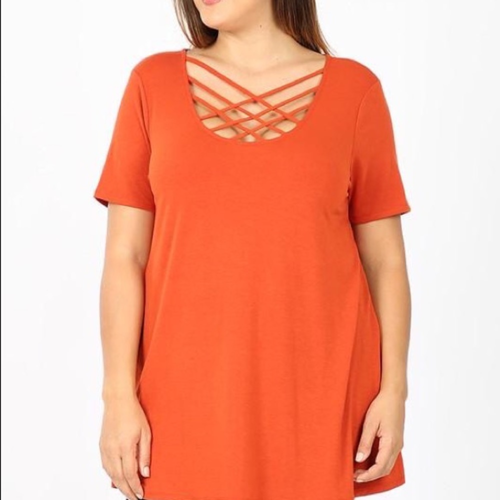 Zenana Triple Criss Cross Short Sleeve Top